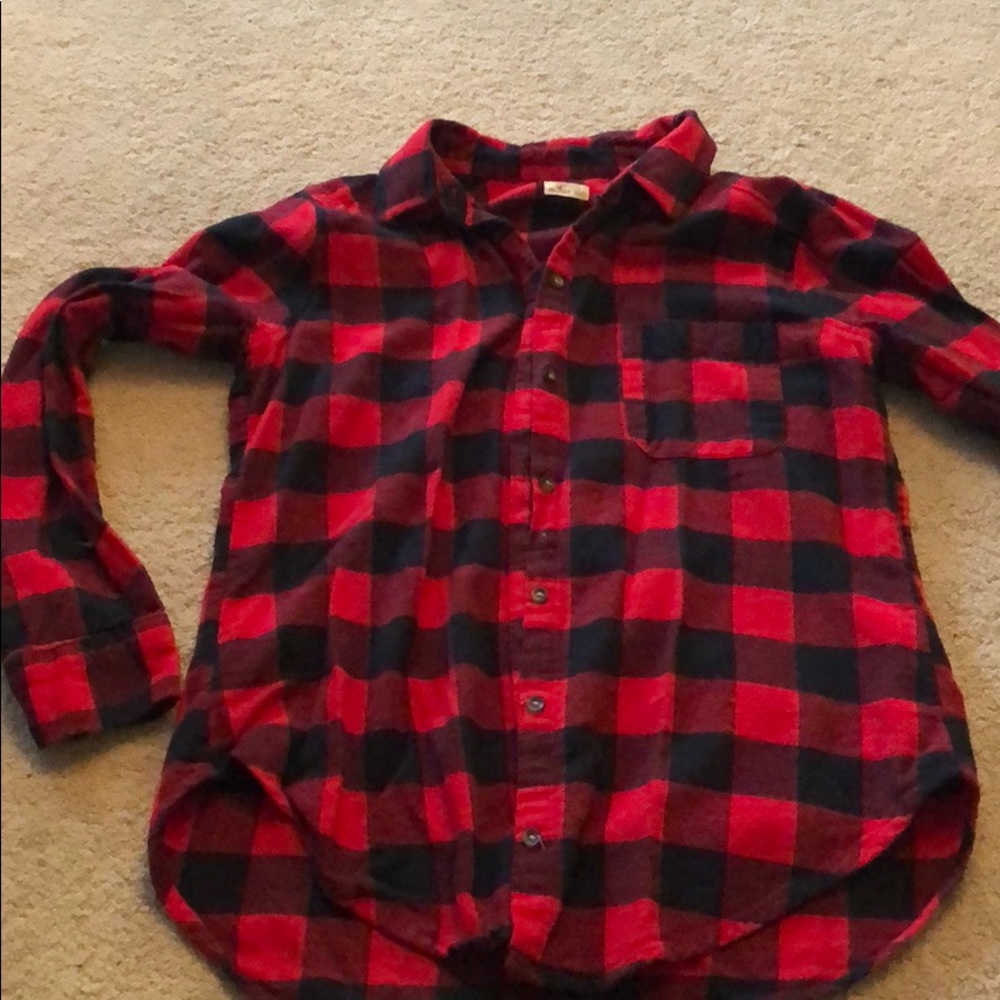Red and black fleece button down